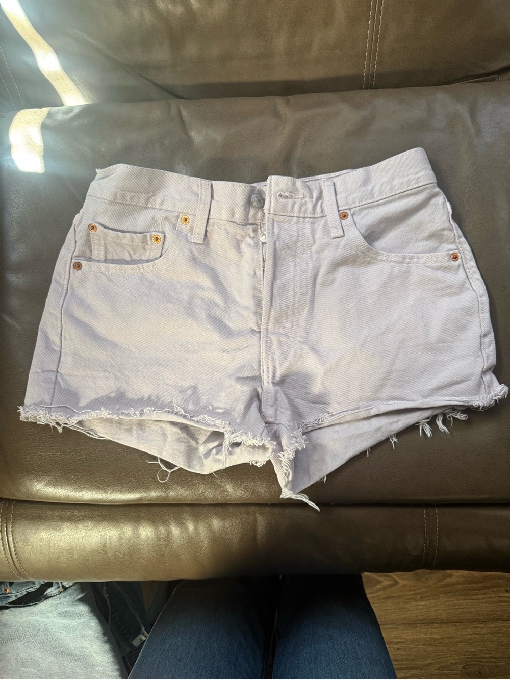 0002. Levi's Lavender Frayed Hem Denim Shorts